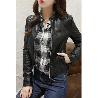 Women Convenient Slim Fit Long Sleeve Breathable Leather Jacket