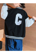 Kids Girls Fashionable Letter Pattern Pockets Designed Loose & Warm Long Sleeve Snap Button Winter Jacket