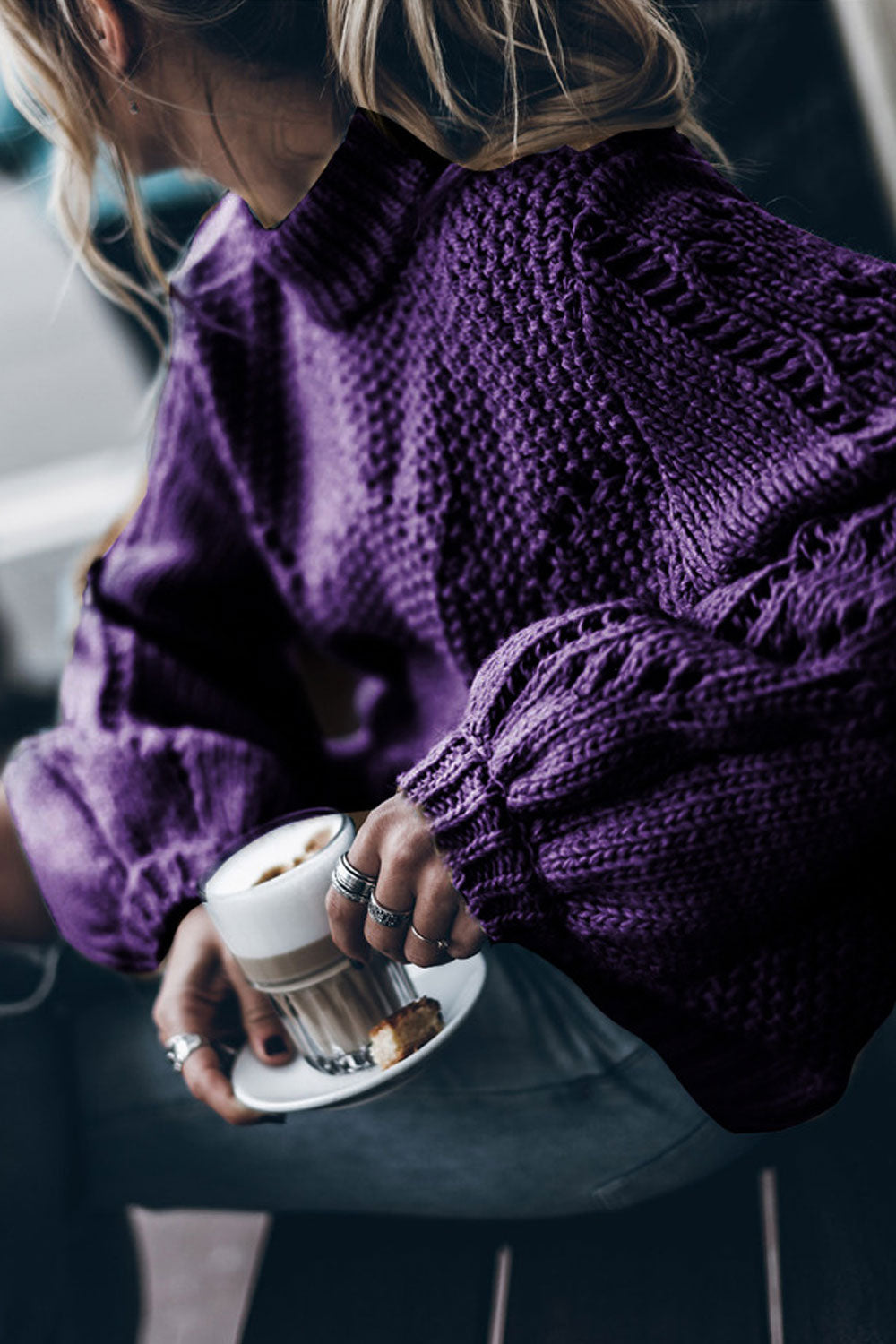 Women Amazing Knitted Design Bishop Style Sleeve Round Neck Warm Winter Sweater