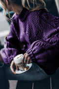 Women Amazing Knitted Design Bishop Style Sleeve Round Neck Warm Winter Sweater