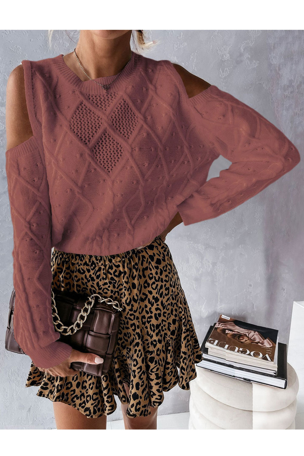 Women Stunning Knitted Round Neck & Cut Long Sleeves Winter Sweater
