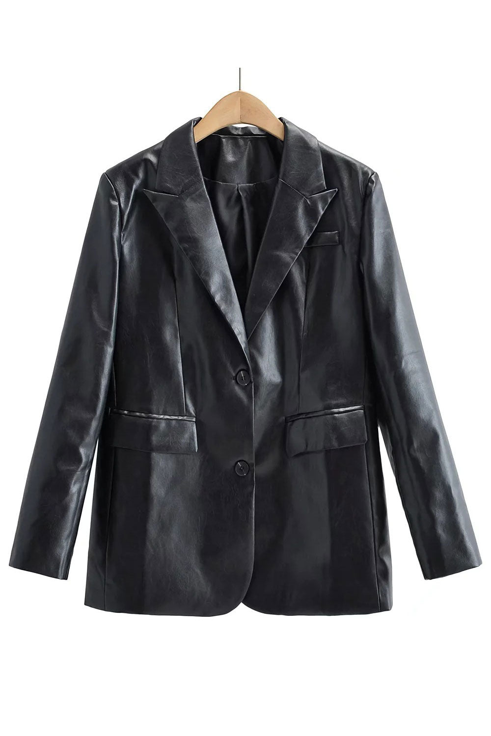 Women Comfortable Lapel Collar Neck Button Closure Flap Pockets Attractive Winter Leather Jacket