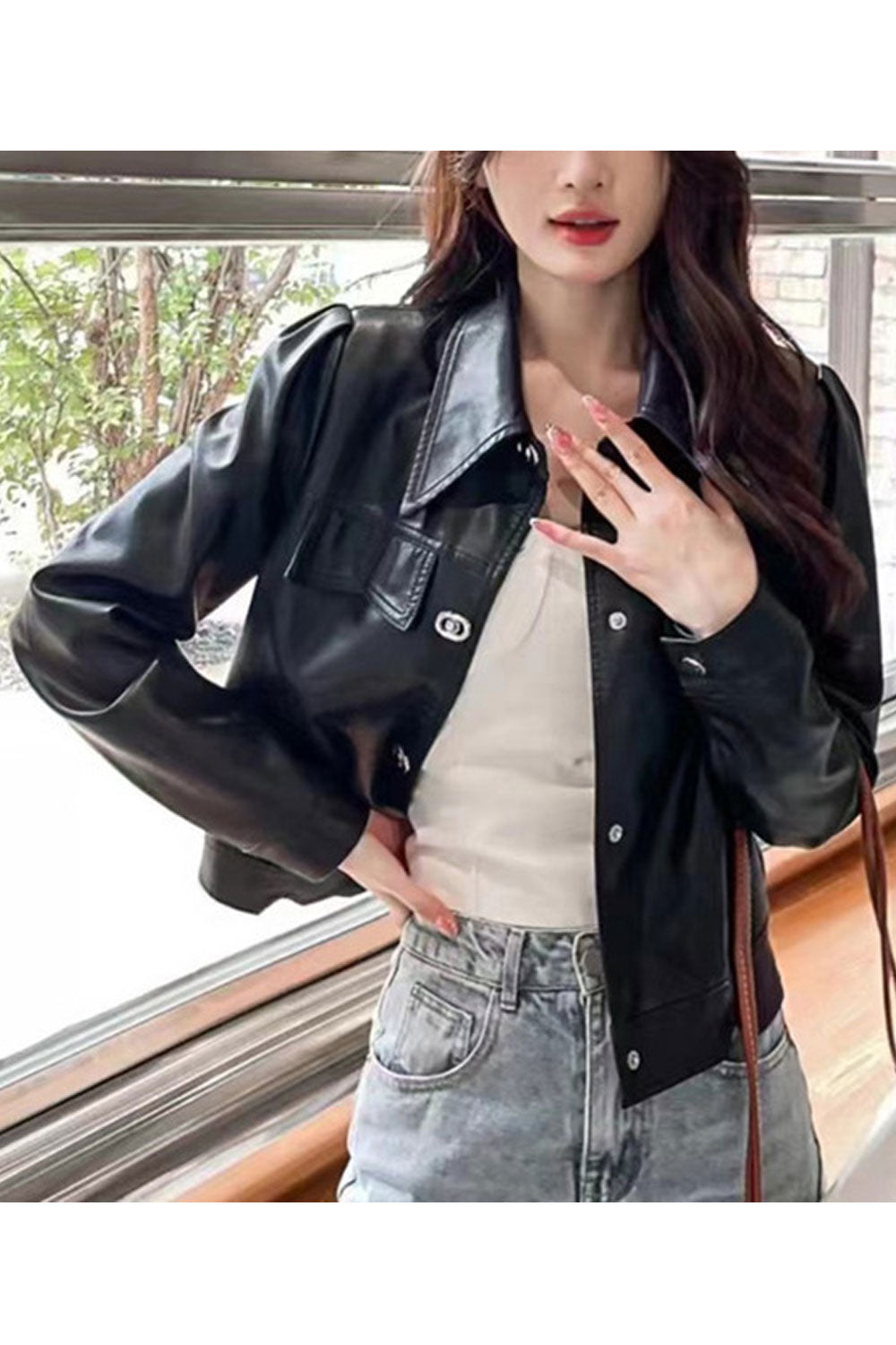 Women Enthralling Solid Patterned Soft Collar Neck Fitted Buttoned Cuff Slash Pocket & Easy Buttoned Fastener Warm Winter Leathe