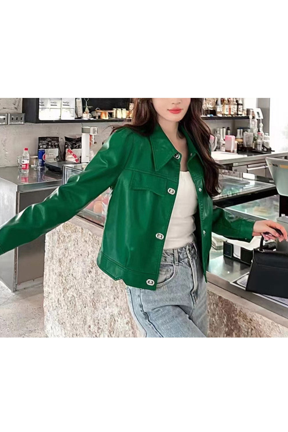 Women Enthralling Solid Patterned Soft Collar Neck Fitted Buttoned Cuff Slash Pocket & Easy Buttoned Fastener Warm Winter Leathe