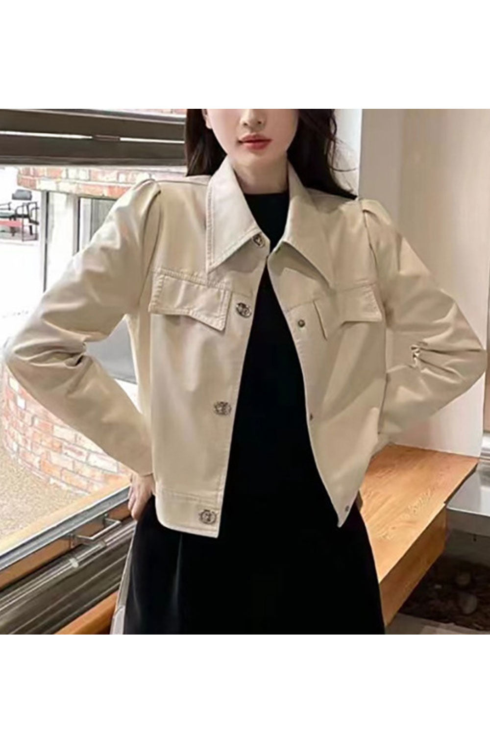 Women Enthralling Solid Patterned Soft Collar Neck Fitted Buttoned Cuff Slash Pocket & Easy Buttoned Fastener Warm Winter Leathe
