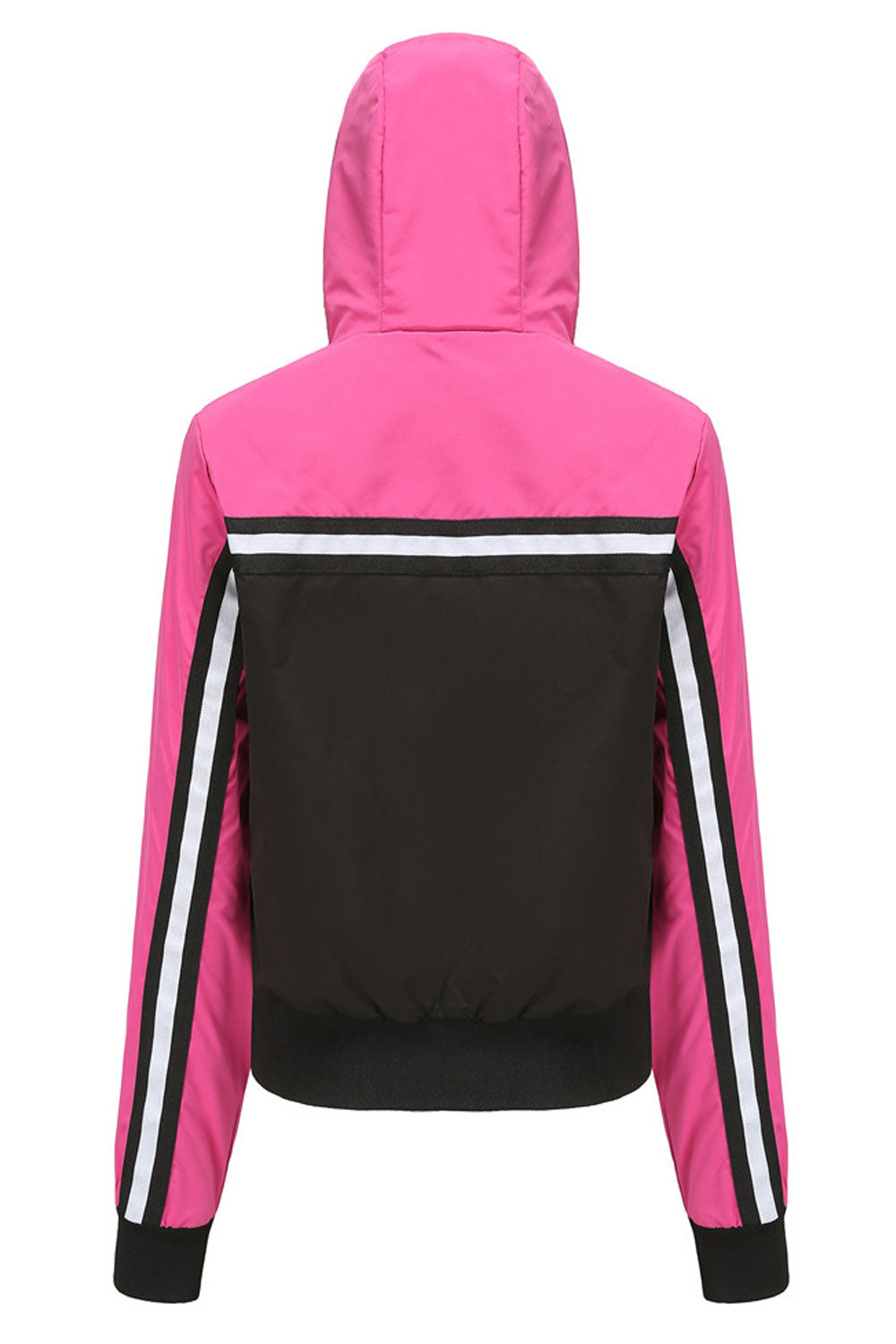Women Fashionable Dichromatic Drawstring Hooded Knitted Ribbed Cuff & Hem Side Slash Pocket & Light Front Zip Fastener Cozy Wint
