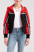 Women Fashionable Dichromatic Drawstring Hooded Knitted Ribbed Cuff & Hem Side Slash Pocket & Light Front Zip Fastener Cozy Wint