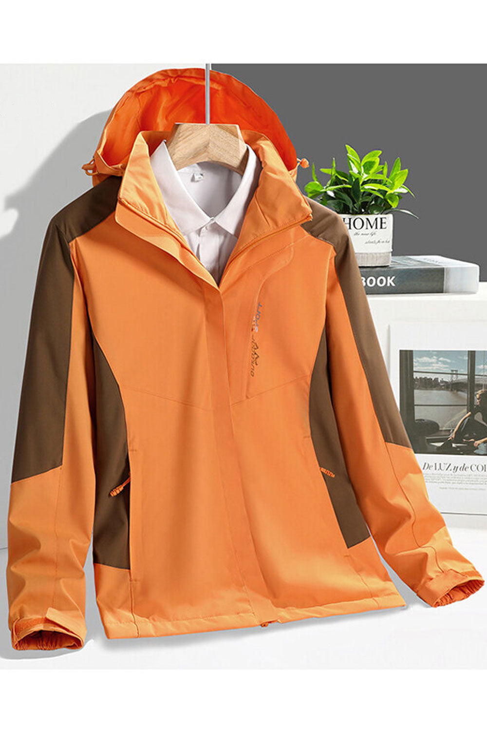 Women Classy Hooded Neck Loose Long Sleeves Velcro Cuff & Side Straight Zippered Pocket Snug Thin Winter Casual Jacket