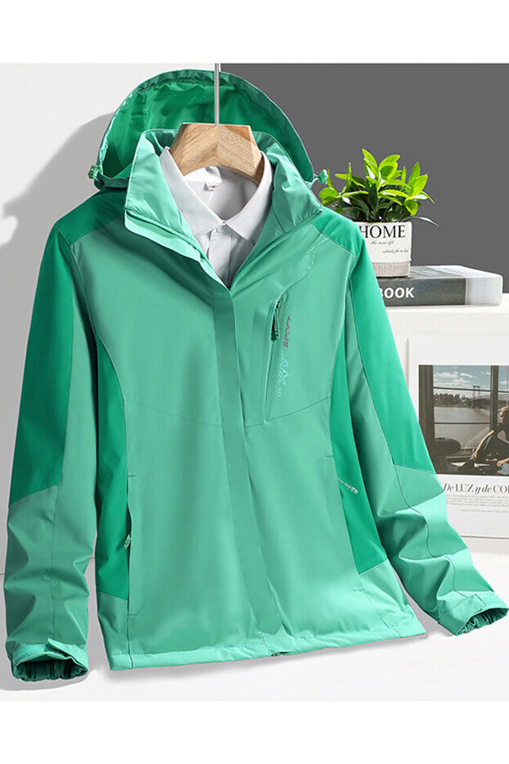 Women Classy Hooded Neck Loose Long Sleeves Velcro Cuff & Side Straight Zippered Pocket Snug Thin Winter Casual Jacket