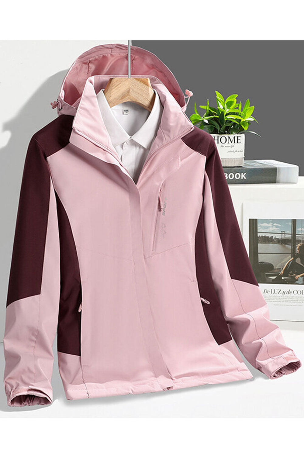 Women Classy Hooded Neck Loose Long Sleeves Velcro Cuff & Side Straight Zippered Pocket Snug Thin Winter Casual Jacket