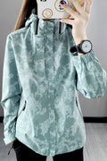 Women Flawless Camouflage Patterned Hooded Neck Stretchable Cuff Front Zip Fastener Side Zipper Pocket Winter Casual Jacket