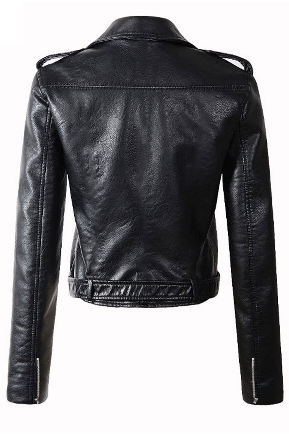 Women Charming Lapel Collar Neck Smooth Long Sleeves Zippered Cuff Zippered Pocket & Cross Zippered Fastener Unwind Winter Leath
