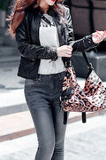 Women Admirable Stand Collar Neck Belt & Buckle Long Zipper Styled Sleeves Front Zipper Fastener Side Zip Pocket Winter Leather