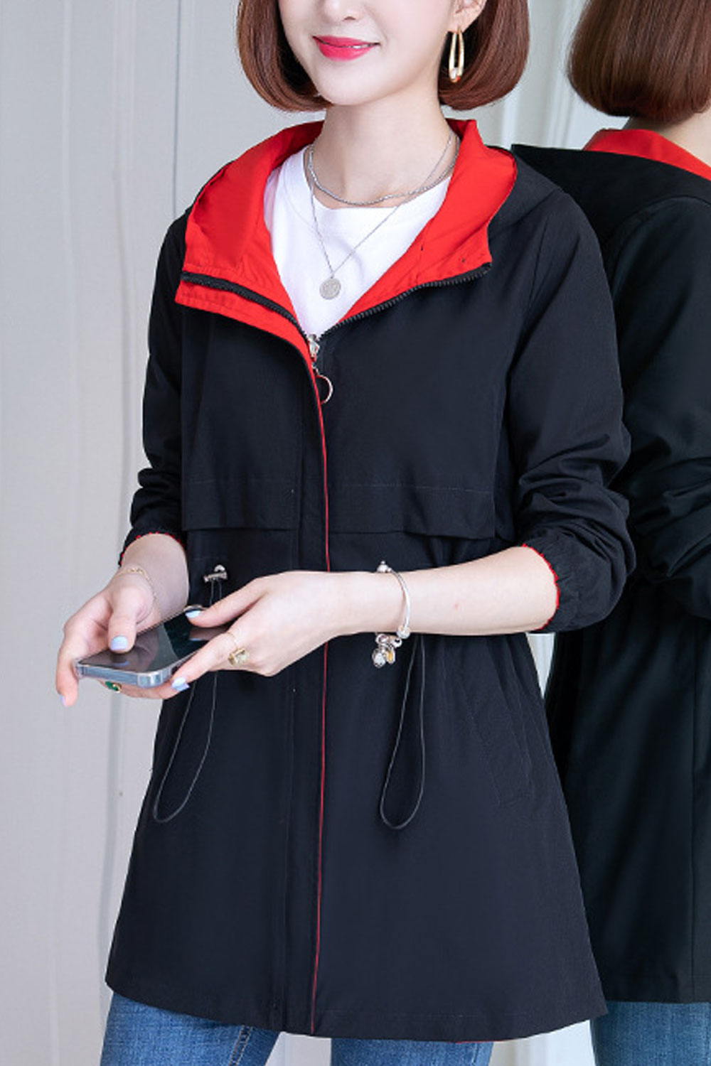 Women Sophisticated Hooded neck Drawstring Waist Stretchable Cuff & Front Zip Fastener Moderate Winter Casual Jacket