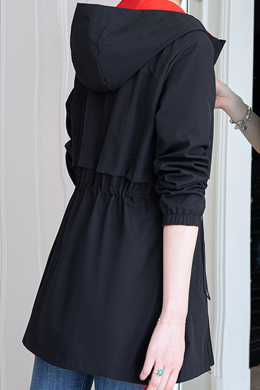 Women Sophisticated Hooded neck Drawstring Waist Stretchable Cuff & Front Zip Fastener Moderate Winter Casual Jacket
