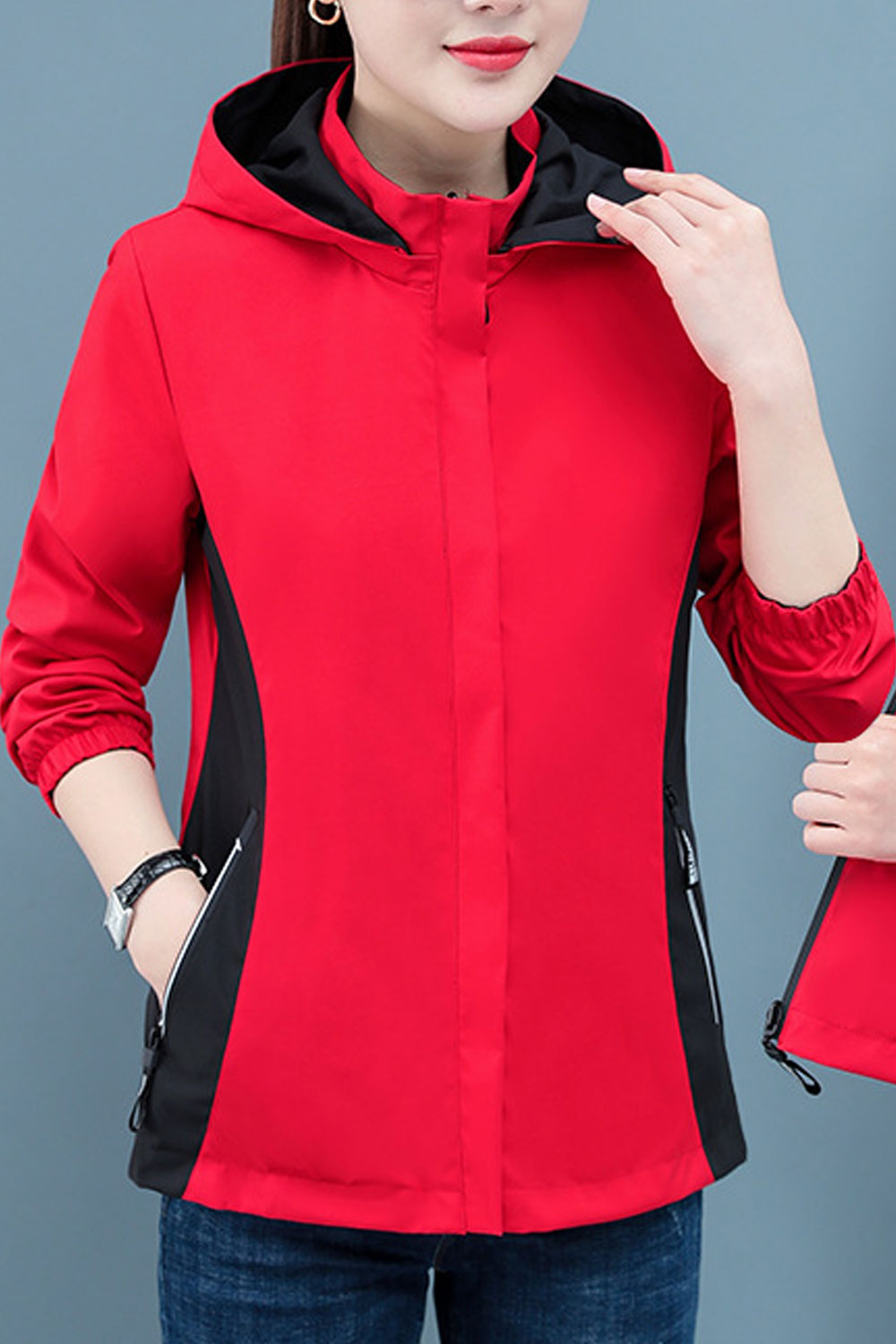 Women Dashing Double-Sided Soft Hooded Neck Stretchable Cuff & Hem Slash Pocket Dilute Winter Casual Jacket