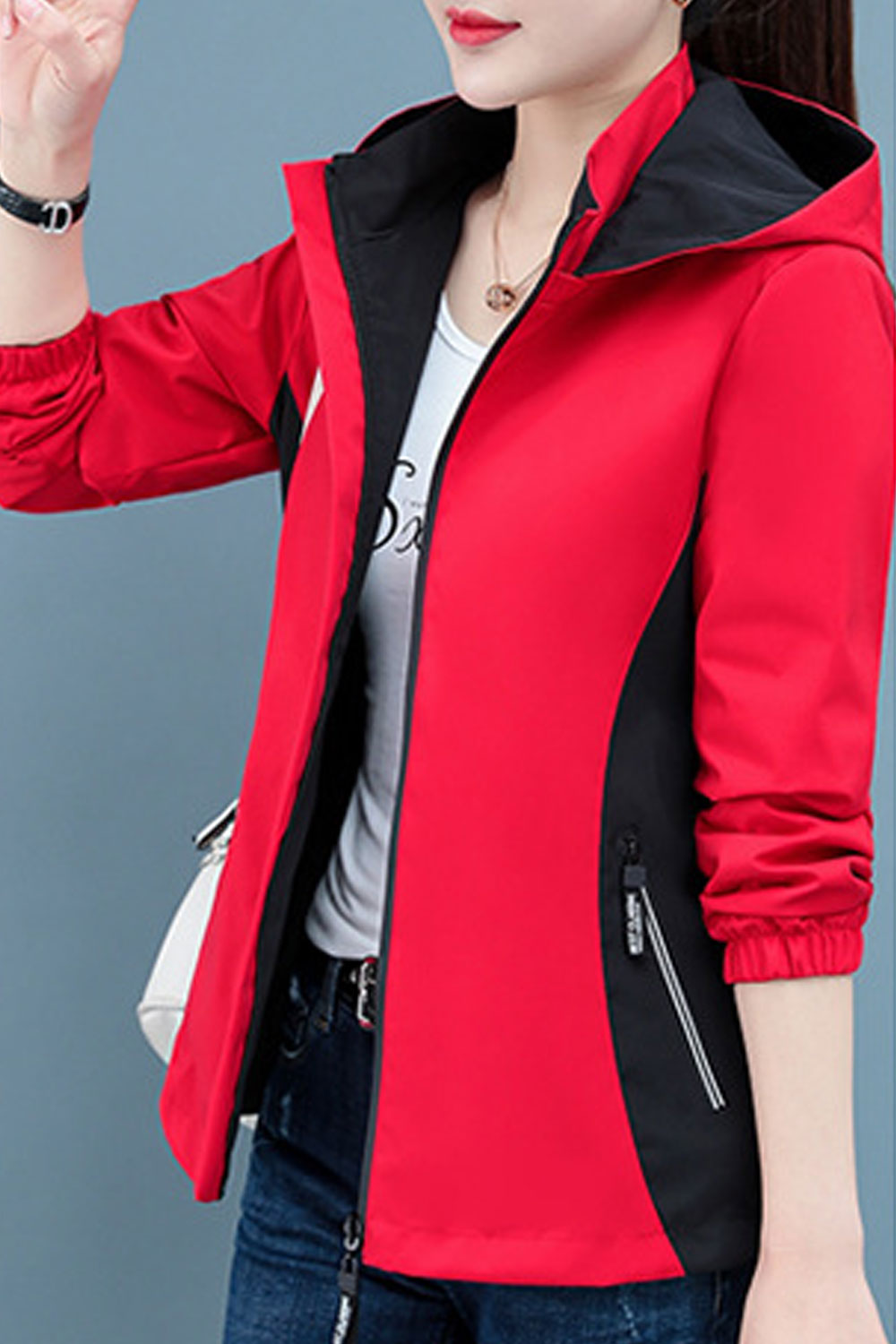 Women Dashing Double-Sided Soft Hooded Neck Stretchable Cuff & Hem Slash Pocket Dilute Winter Casual Jacket