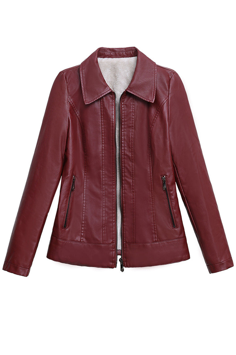 Women Professional Decent Collar Neck Fitted Long Sleeves & Side Pocket Easy Front Zippered Closure Cozy Linen Fluffy Leather Ja