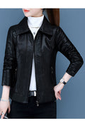 Women Professional Decent Collar Neck Fitted Long Sleeves & Side Pocket Easy Front Zippered Closure Cozy Linen Fluffy Leather Ja