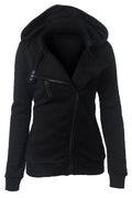 Women Eye-Catchy Hooded Neck Fit Long Sleeves Cross Zip Fastener Side Zipper Pocket Slim Fit Warm Winter Casual Jacket