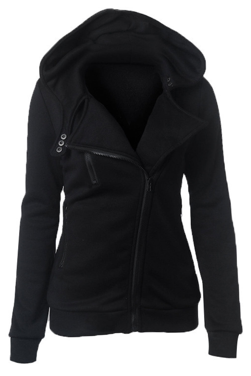 Women Eye-Catchy Hooded Neck Fit Long Sleeves Cross Zip Fastener Side Zipper Pocket Slim Fit Warm Winter Casual Jacket