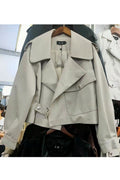 Women Fancy Collar Neck Solid Pattern Closure Modern Winter Leather Jacket