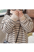 Kids Girls High Neck Stripes Decorated Warm Sweater