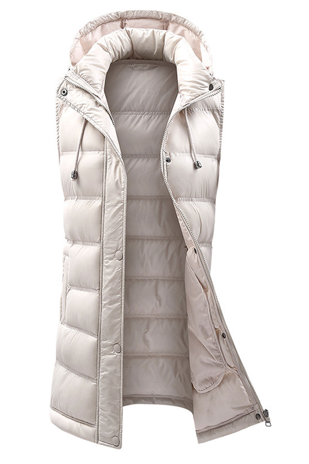 Women Charming Mid Length Sleevless Hooded Neck Side Pocket & Zip Fastener Winter Padded Jacket