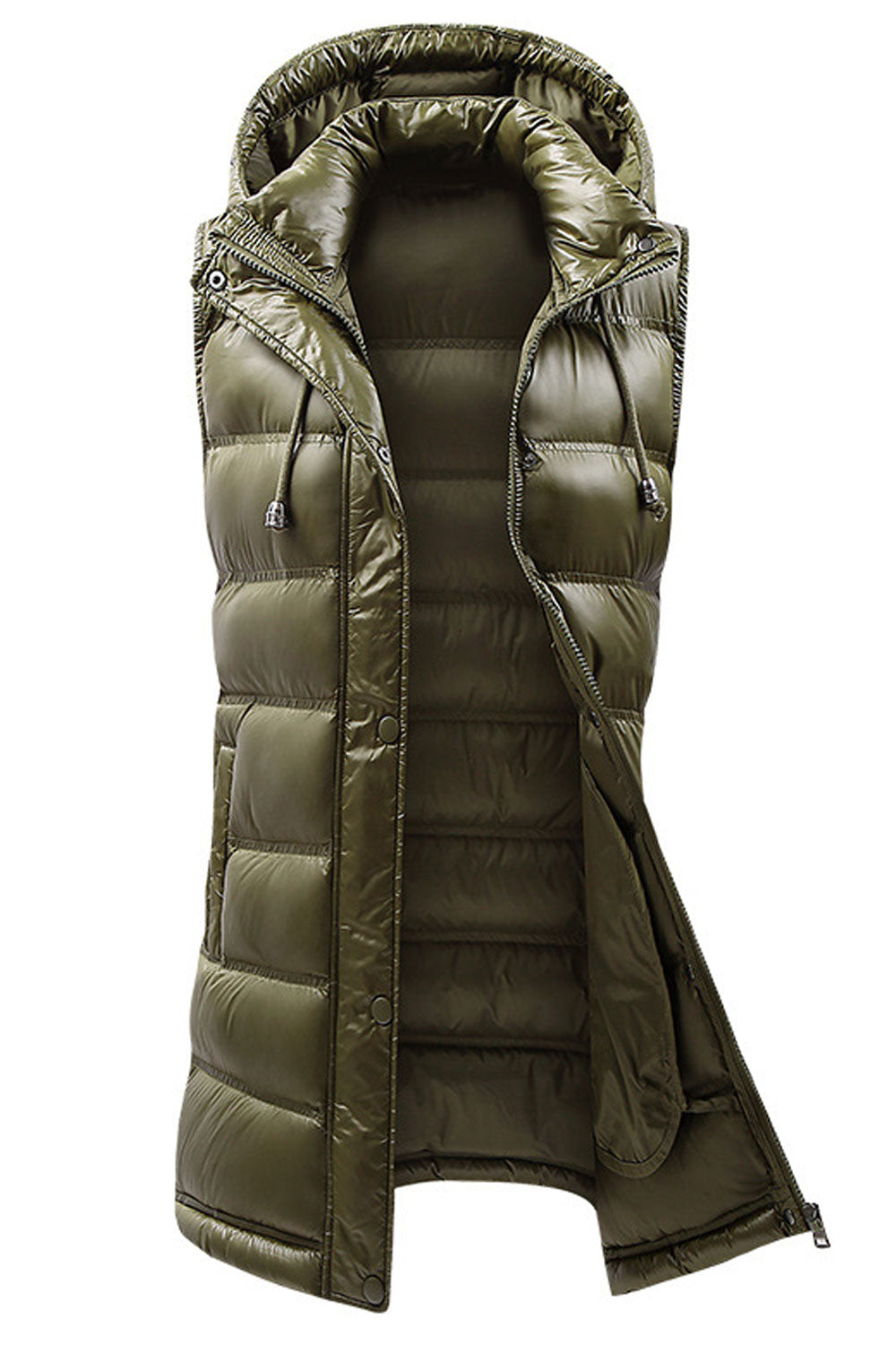Women Charming Mid Length Sleevless Hooded Neck Side Pocket & Zip Fastener Winter Padded Jacket