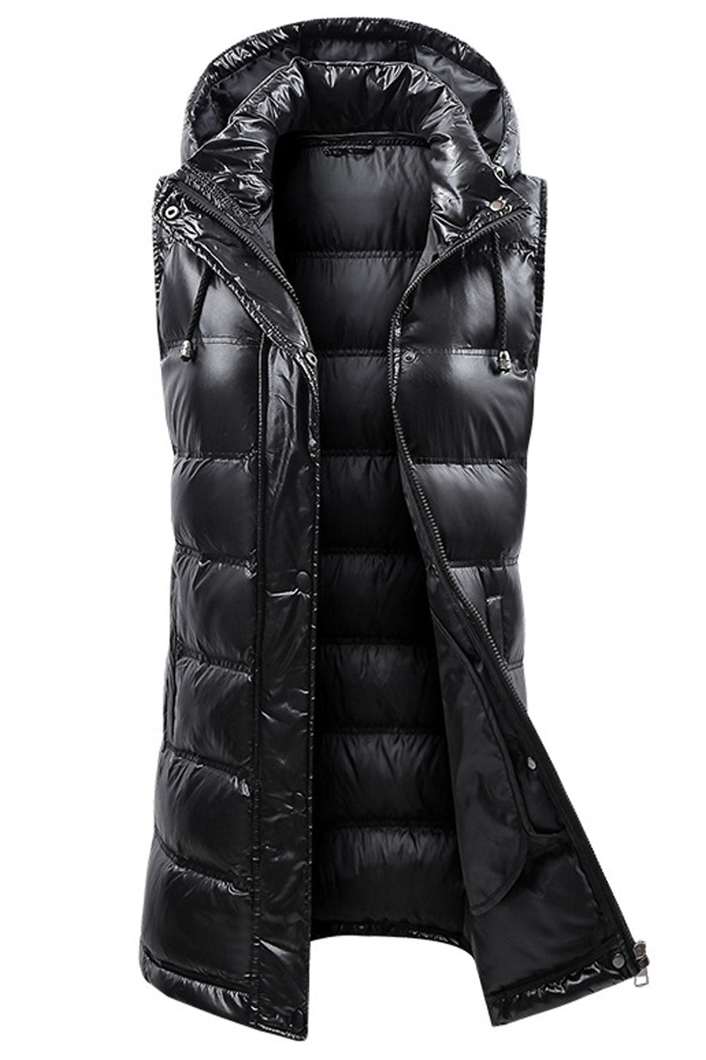 Women Charming Mid Length Sleevless Hooded Neck Side Pocket & Zip Fastener Winter Padded Jacket
