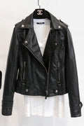 Women Stylish Lapel Collar Loose Long Sleeves Side Zippered Pocket Stunning Winter Leather Jacket