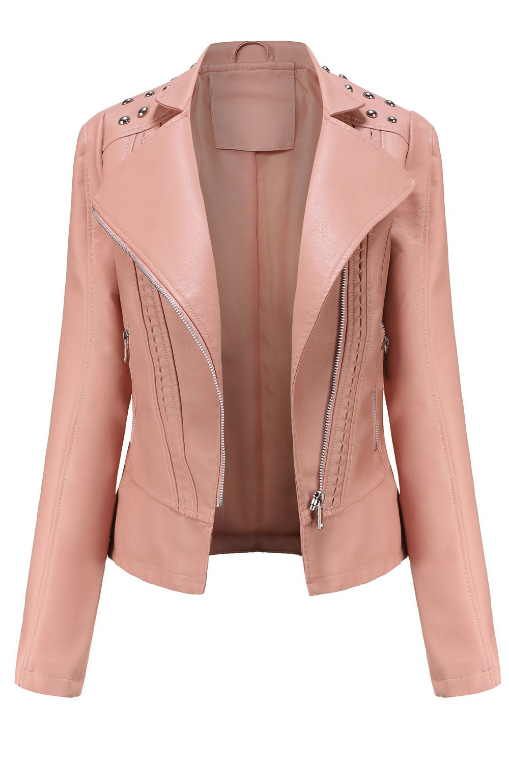 Women Modern Style Lapel Collar Long Sleeves & Oblique Zip Fastener Soothing Winter Leather Jacket