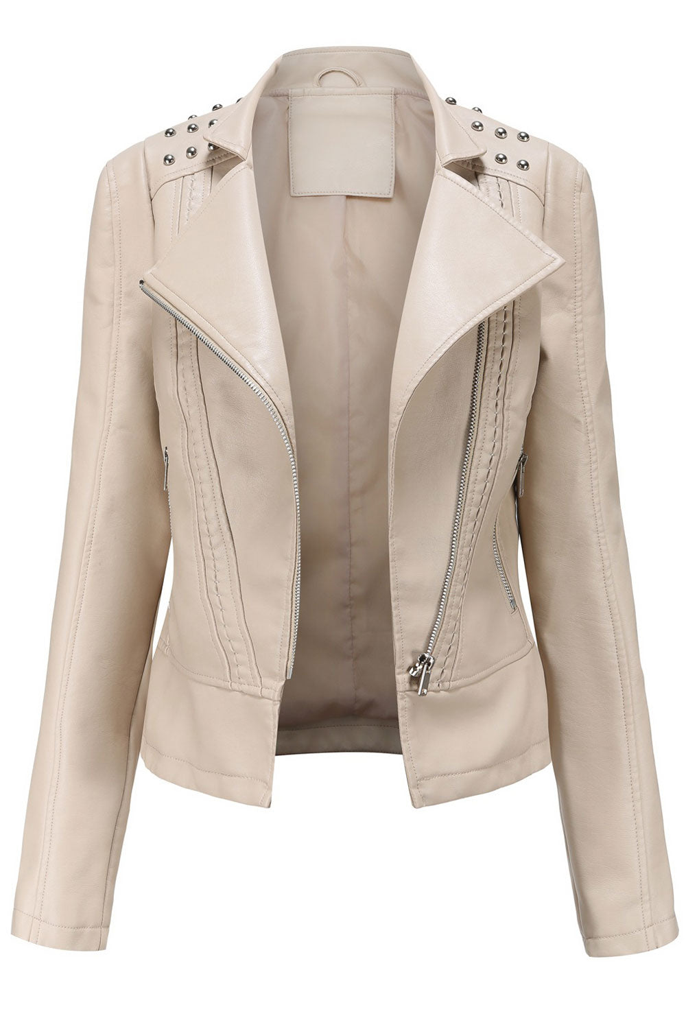 Women Modern Style Lapel Collar Long Sleeves & Oblique Zip Fastener Soothing Winter Leather Jacket