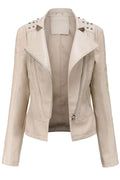 Women Modern Style Lapel Collar Long Sleeves & Oblique Zip Fastener Soothing Winter Leather Jacket