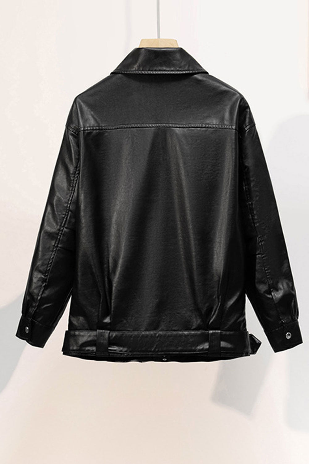 Women Superbly Design Cross Zip Closure Collar Neck Adjustable Waist Belt Suitable Winter Leather Jacket