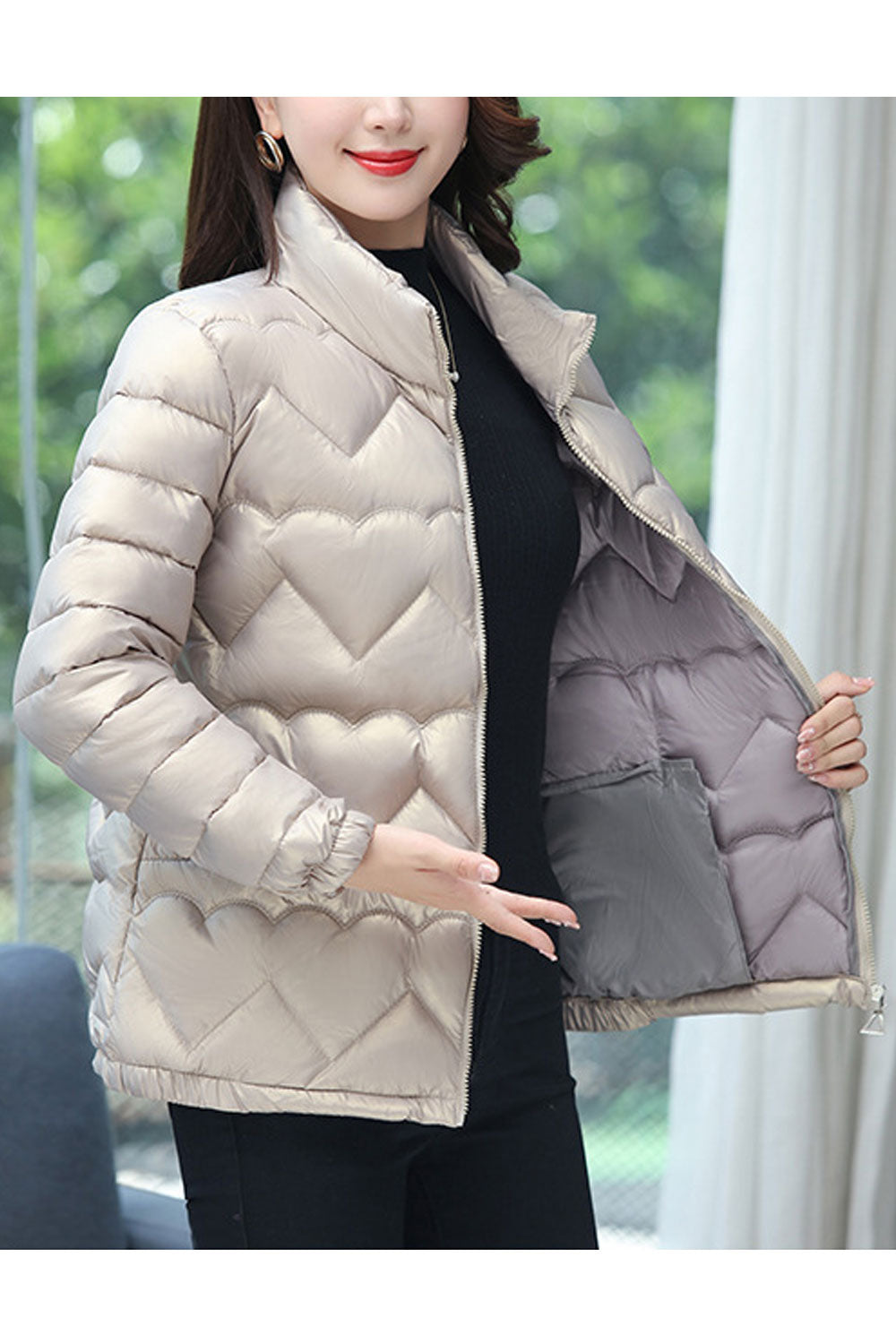 Women Radiant Stand Collar Neck Stretchable Cuff & Hem Inseam Pocket & Front Fastener Body Fit Thick Winter Padded Jacket