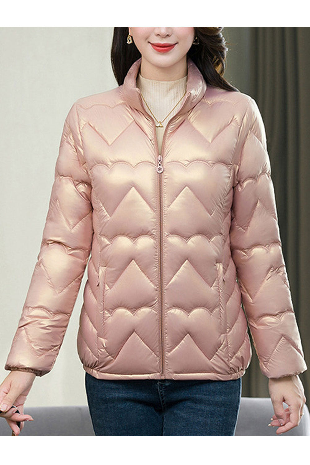 Women Radiant Stand Collar Neck Stretchable Cuff & Hem Inseam Pocket & Front Fastener Body Fit Thick Winter Padded Jacket