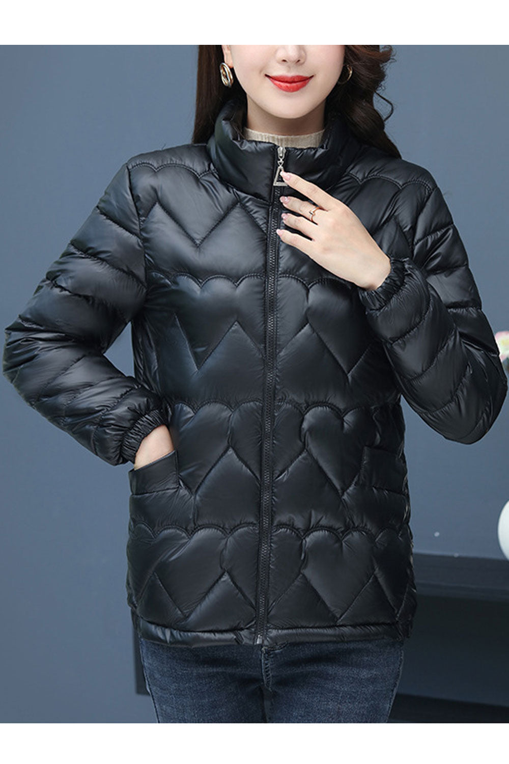 Women Radiant Stand Collar Neck Stretchable Cuff & Hem Inseam Pocket & Front Fastener Body Fit Thick Winter Padded Jacket