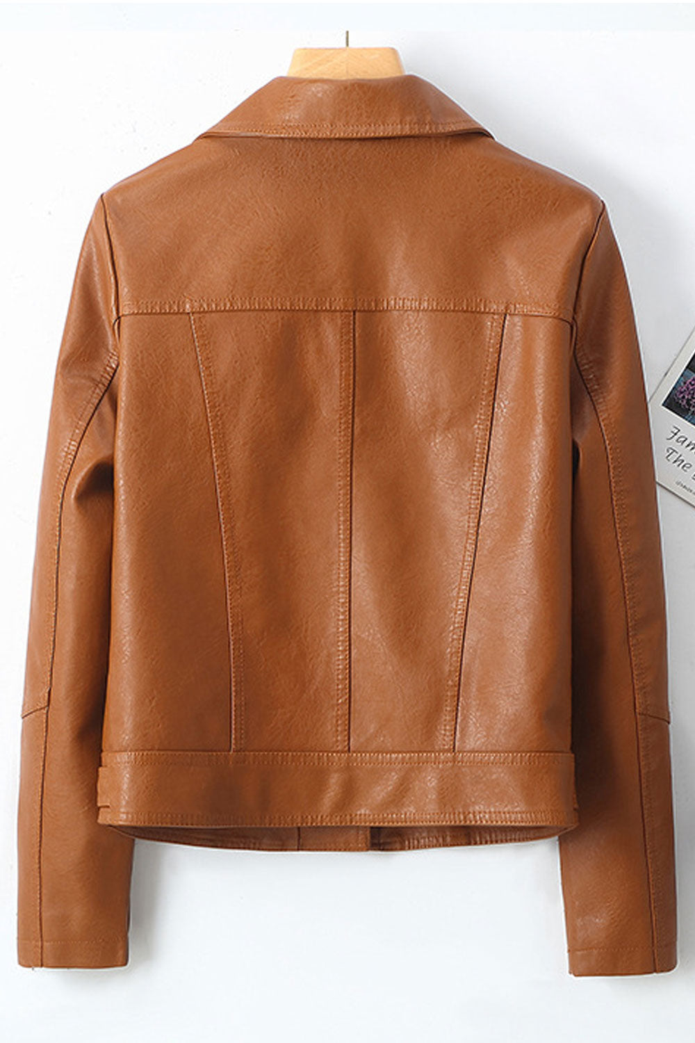 Women Admirable Lapel Collar Neck Cross Zipper Fastener Side Zip Pocket Winter Leather Jacket