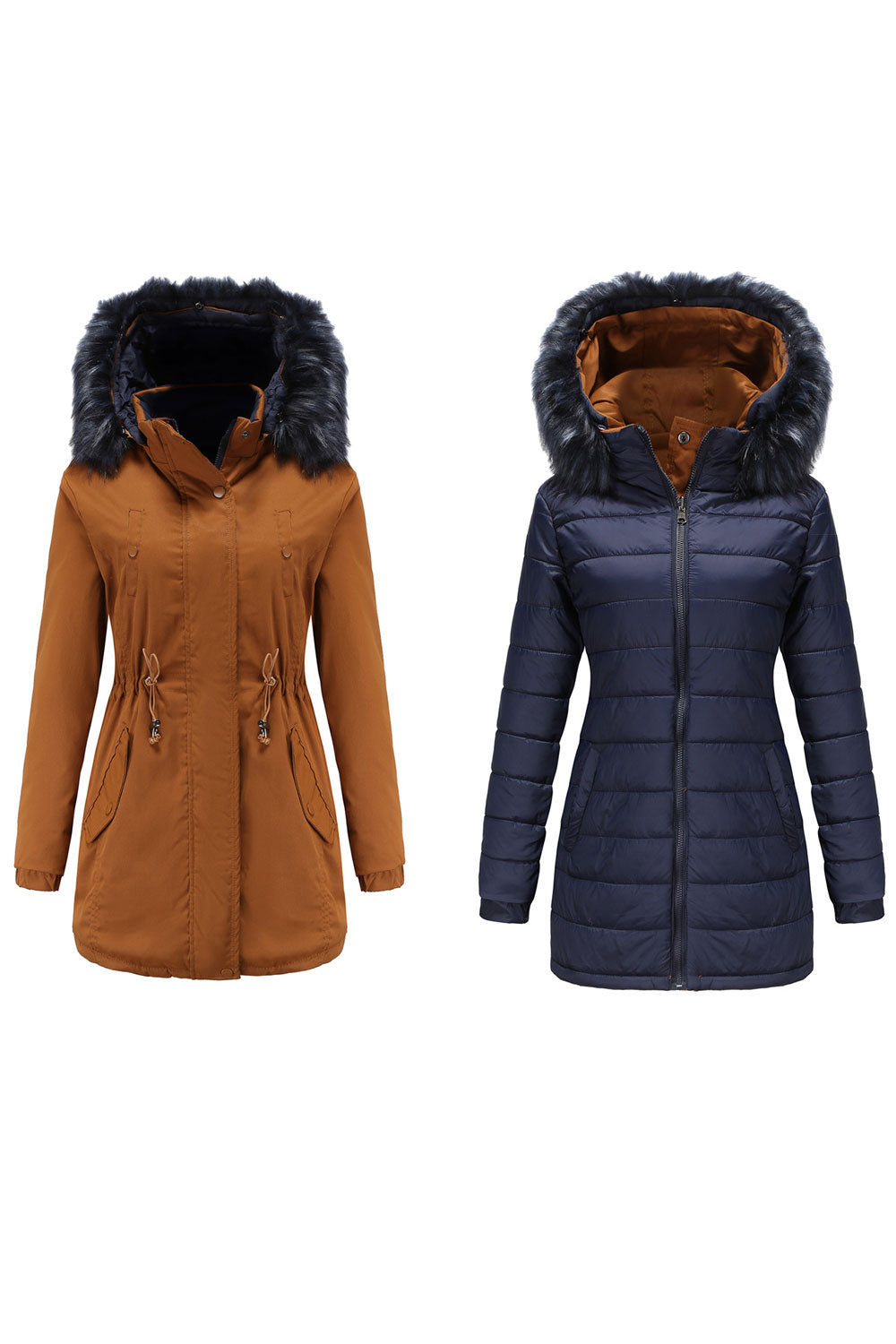 Women Heart- Melting Cozy Hooded Neck Stretchable Cuff Side Pockets Drawstring Waist Mid -legth Fluffy Winter Padded Jacket