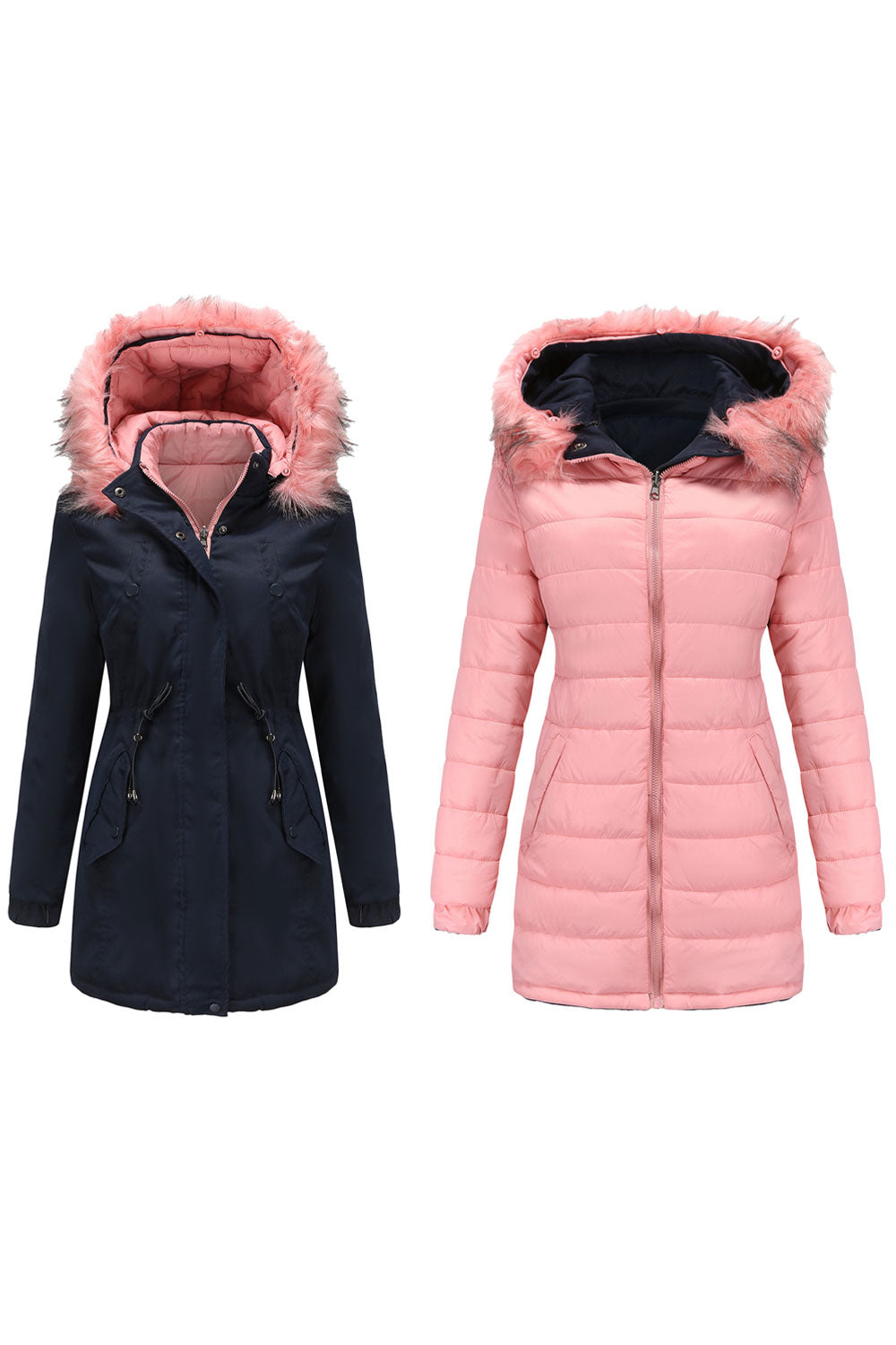 Women Heart- Melting Cozy Hooded Neck Stretchable Cuff Side Pockets Drawstring Waist Mid -legth Fluffy Winter Padded Jacket
