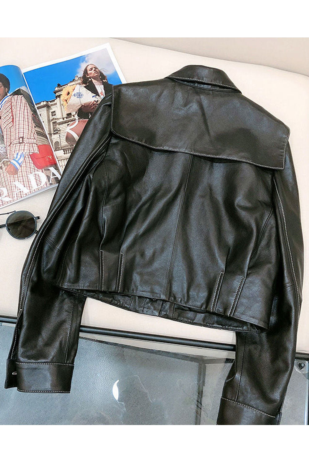 Women Charismatic Collar Neck Long Sleeves Fitted Buttoned Cuff & Stylish Buttoned Fastener Short Winter Leather Jacket