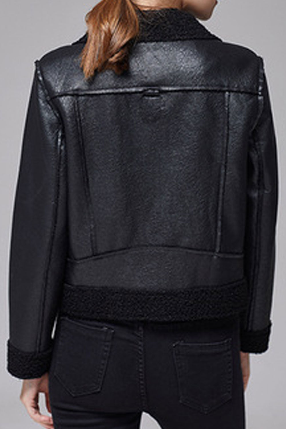 Women Ravishing Lapel Collar Neck Long Sleeve & Side Zippered Pocket & Front Zip Closure Snug Winter Leather Jacket