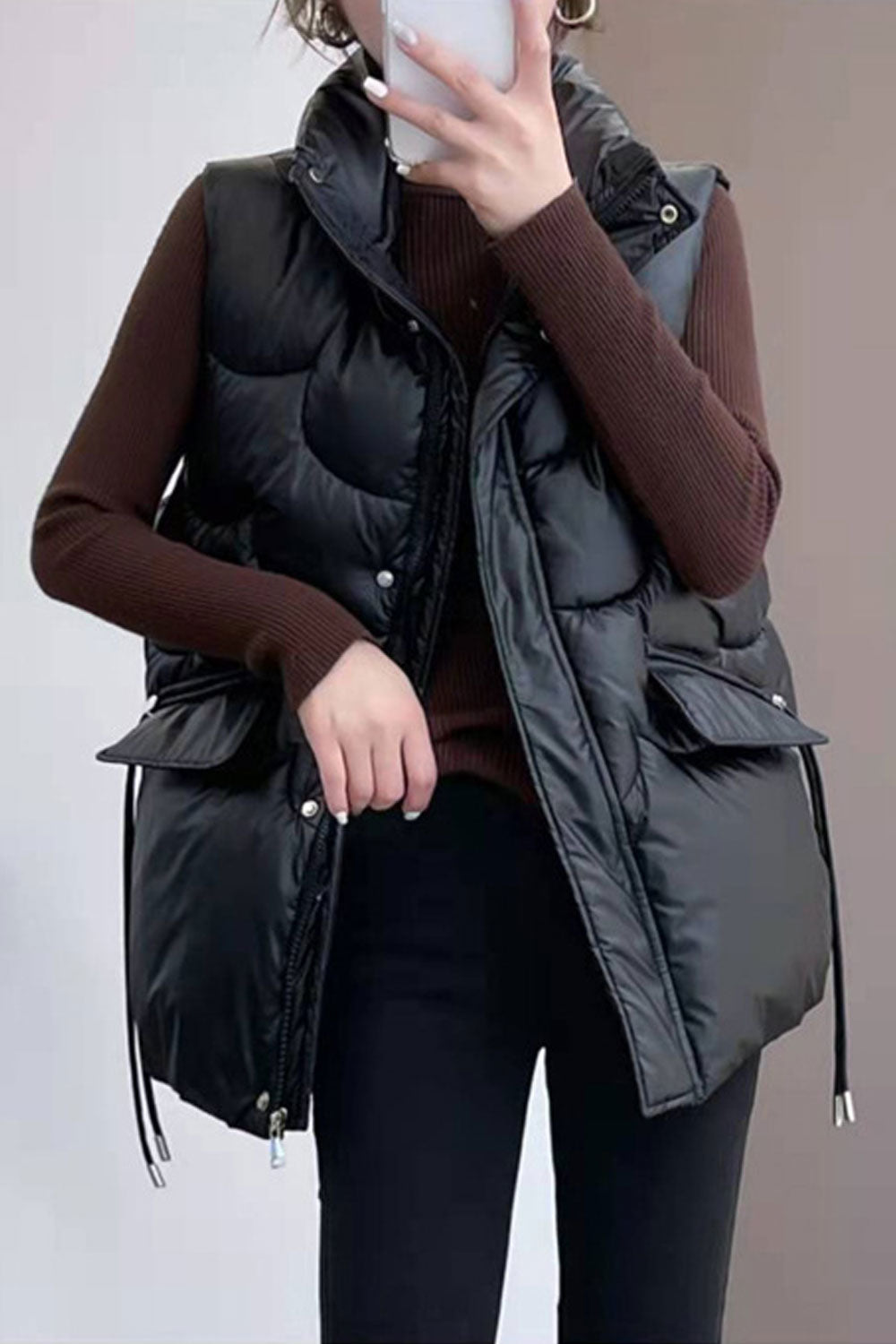 Women Loose Waist Big Pocket Style Padded Vest