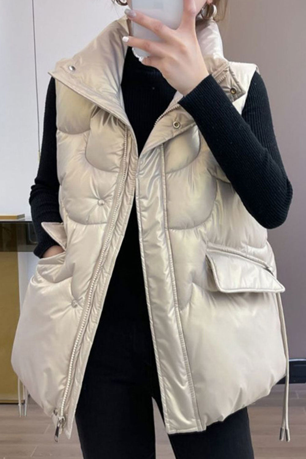 Women Loose Waist Big Pocket Style Padded Vest