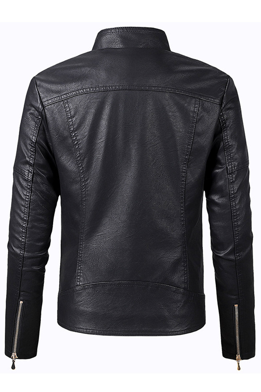 Women Professional Style Stand Collar Long Sleeves Front Zipper Fastener & Side Zippered Pocket Slim Cozy Winter Leather Jacket