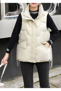 Women Shiny Colour Waist Two Pockets Attached Padded Vest