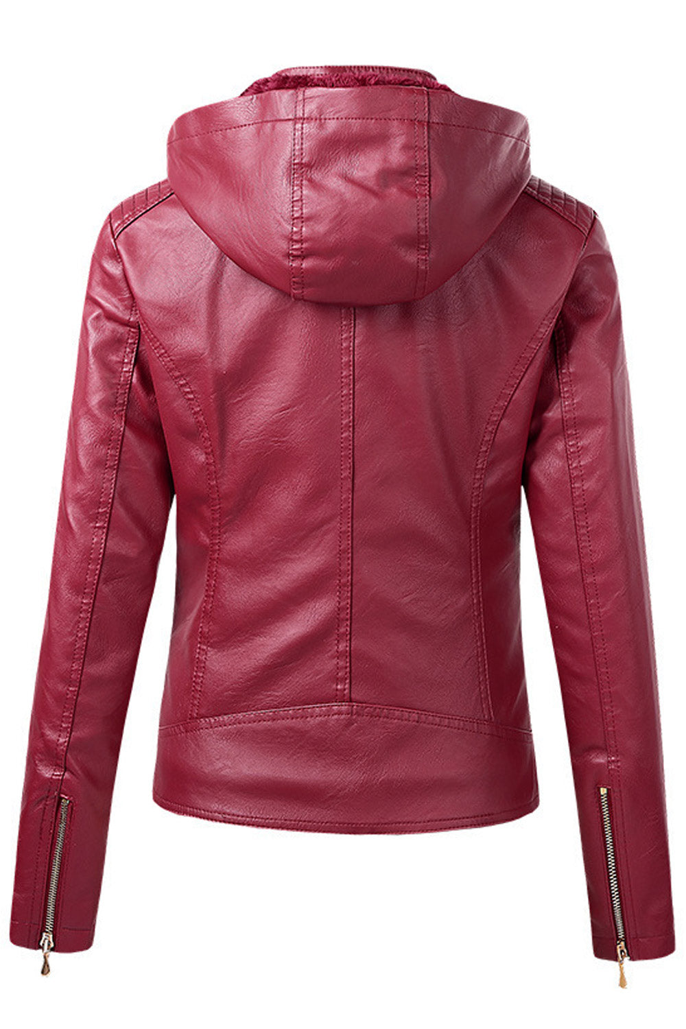 Women Enthralling Hooded Neck Zippered Cuff Side Zippered Pocket & Easy Zipper Fastener Cozy Winter Leather Jacket