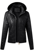 Women Enthralling Hooded Neck Zippered Cuff Side Zippered Pocket & Easy Zipper Fastener Cozy Winter Leather Jacket