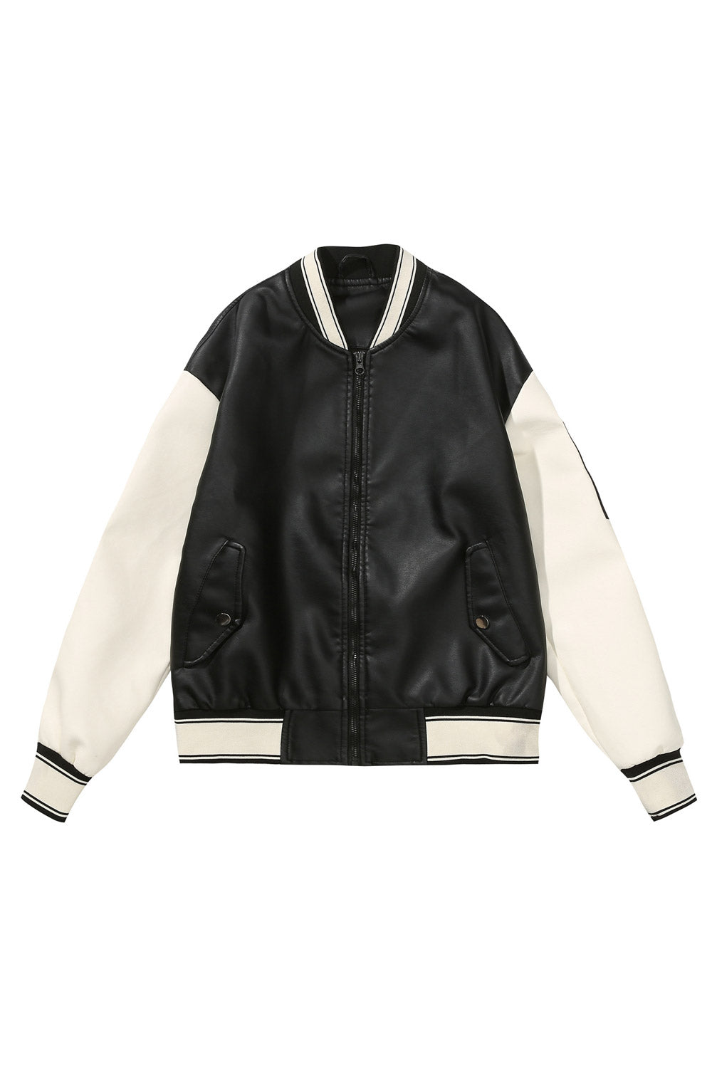 Women Stylish Stand Collar Neck Ribbed Hem & Cuff Elegant Winter Leather Jacket